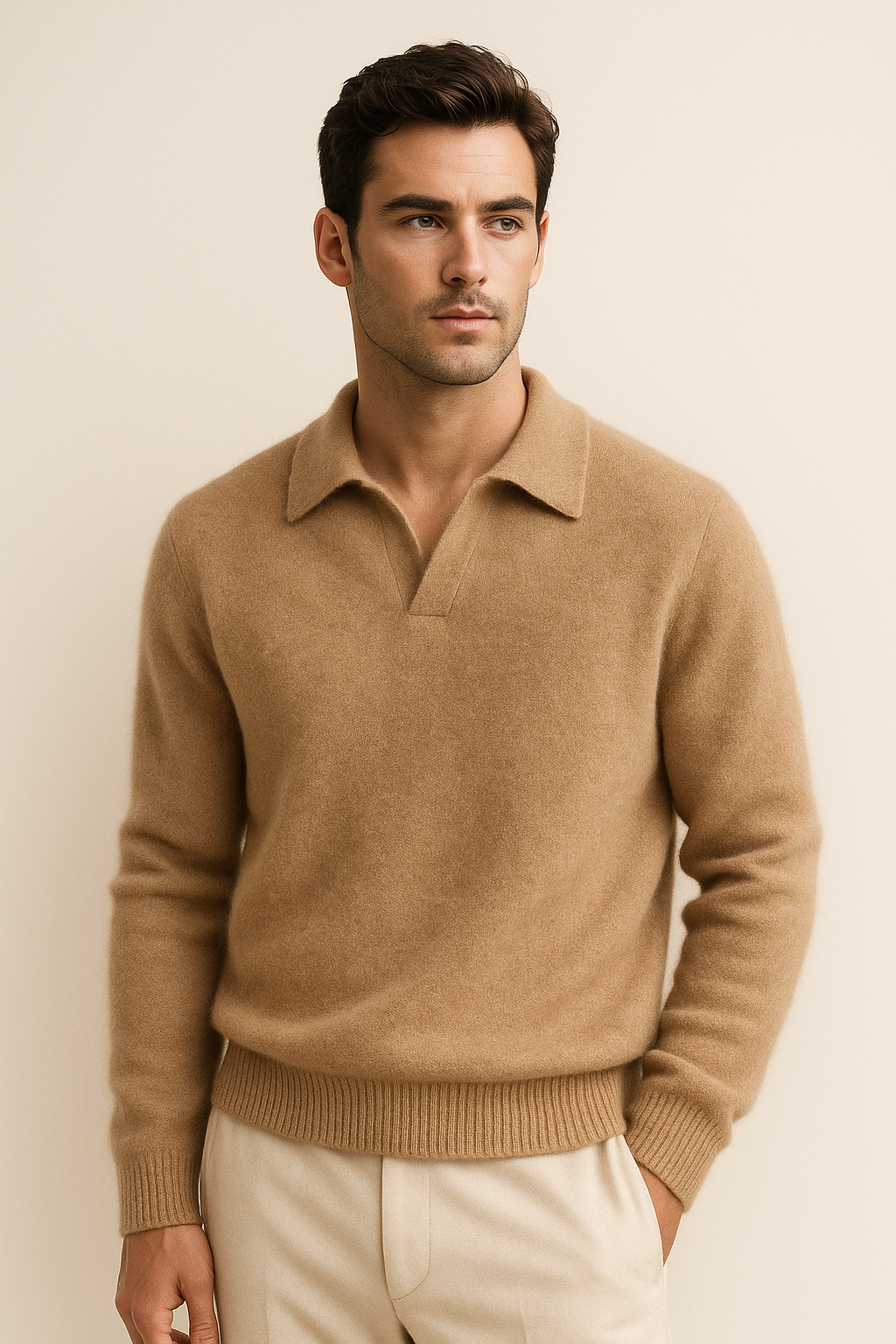 Marencio Cashmere Polo Knit Light Brown 1