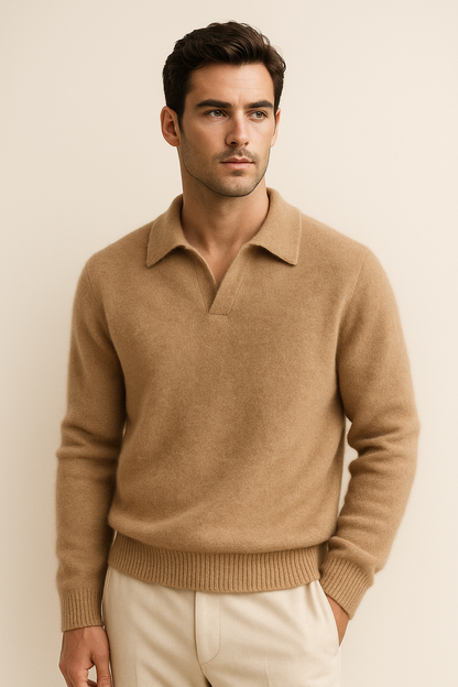 Marencio Cashmere Polo Knit Light Brown 1
