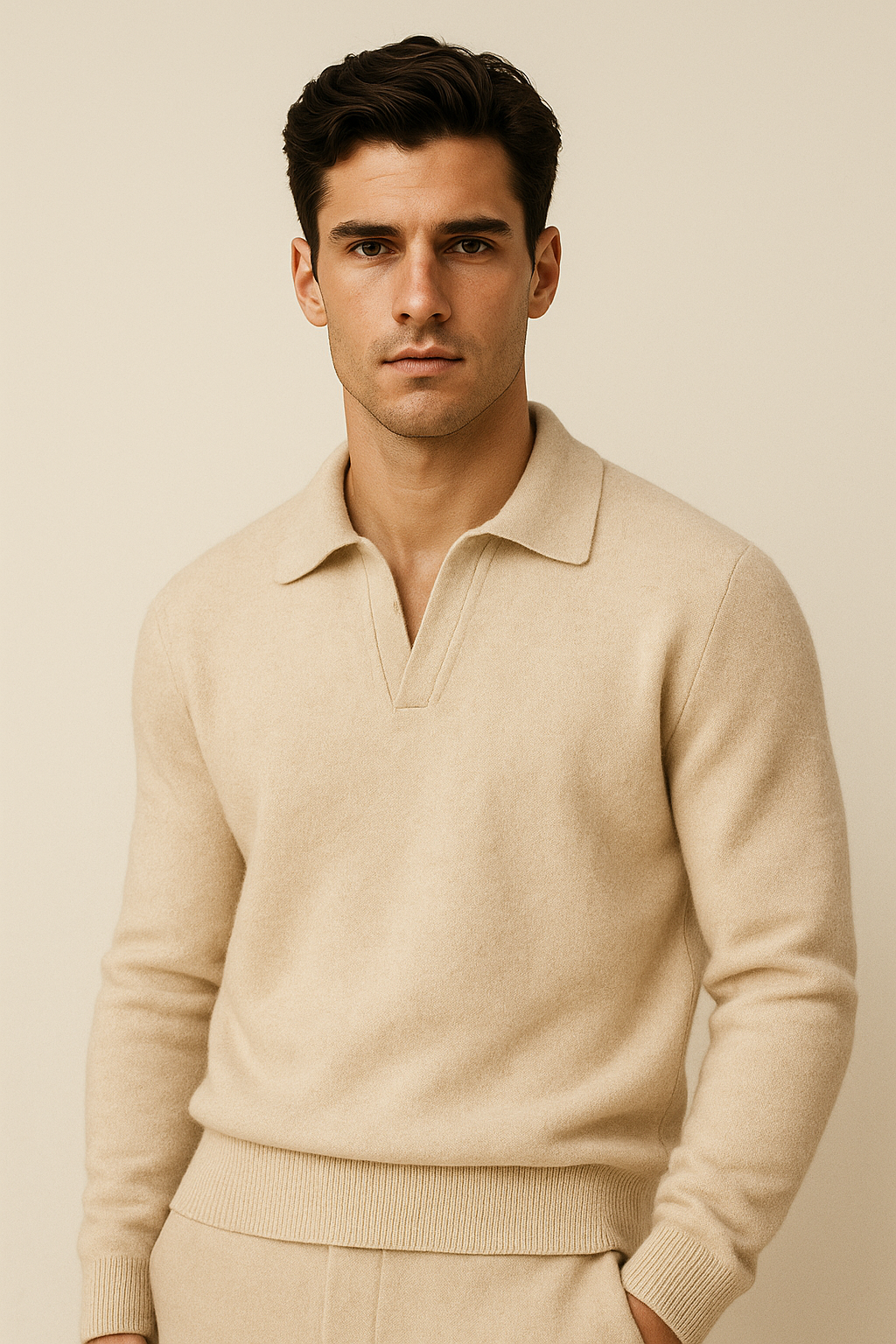 Marencio Cashmere Polo Knit Oatmeal 1