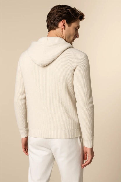 Novaire Hooded Merine Wool Cardigan Beige