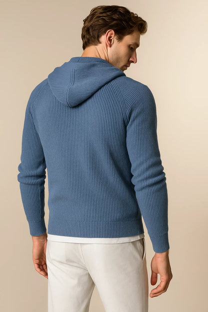 Novaire Hooded Merine Wool Cardigan Blue