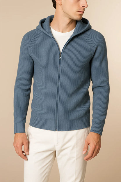 Novaire Hooded Merine Wool Cardigan Blue