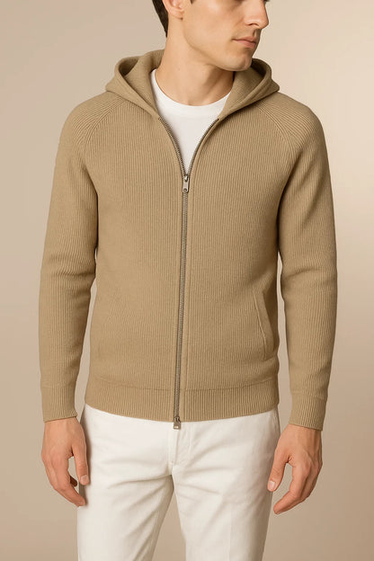 Novaire Hooded Merine Wool Cardigan Khaki