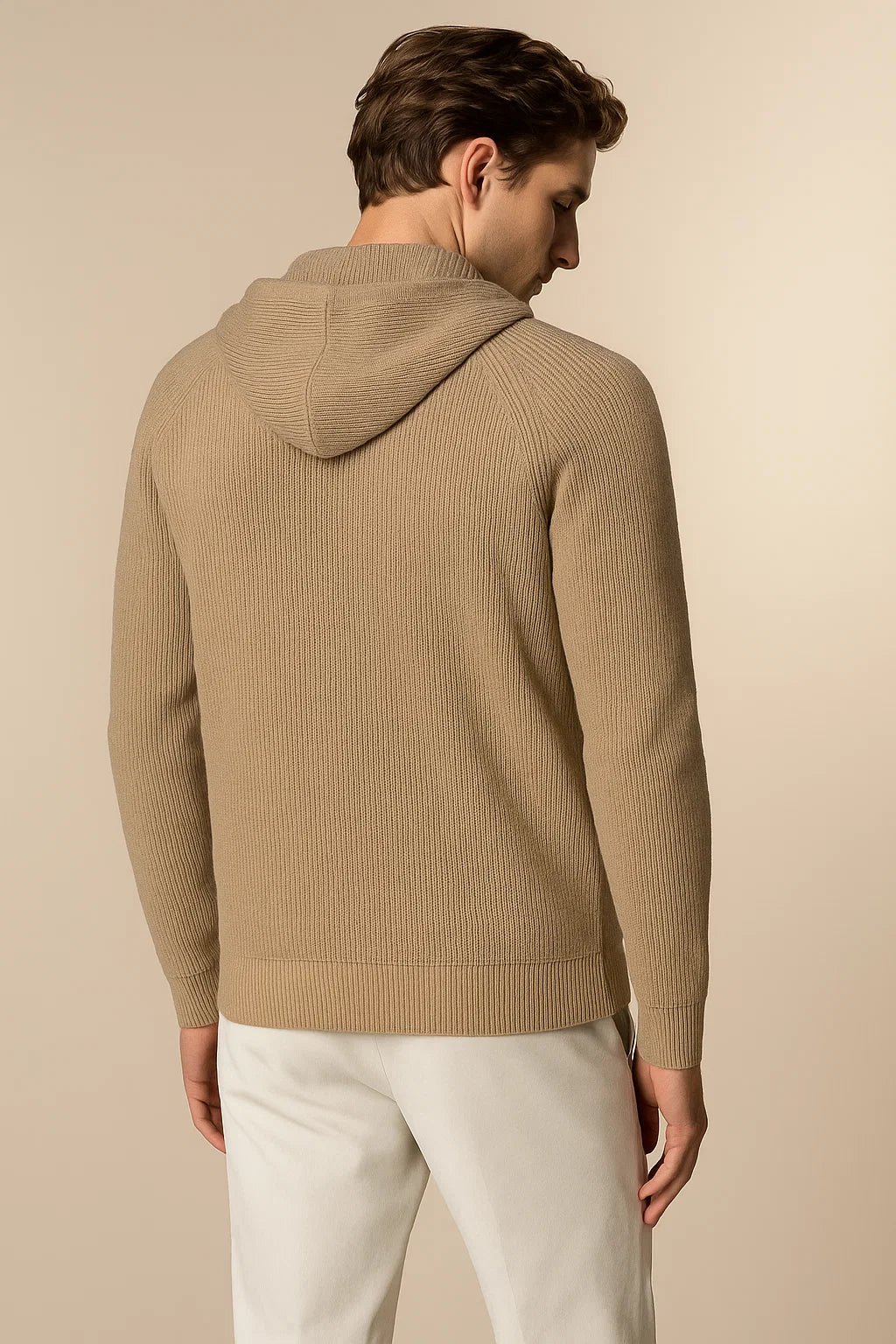 Novaire Hooded Merine Wool Cardigan Khaki