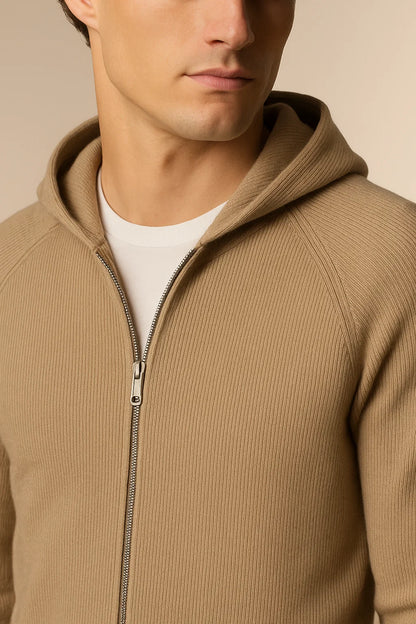 Novaire Hooded Merine Wool Cardigan Khaki