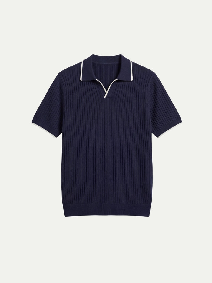 Ravello Ribbed Knit Striped Polo Navy