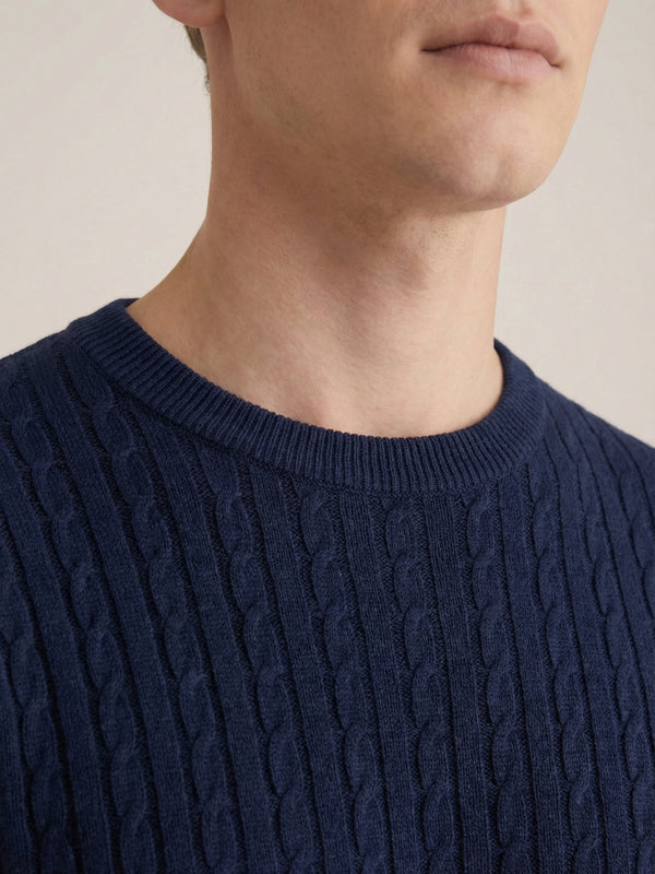 Nerano Cable Knit T-Shirt Navy