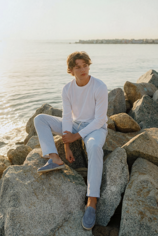 Seersucker Trousers Light Blue