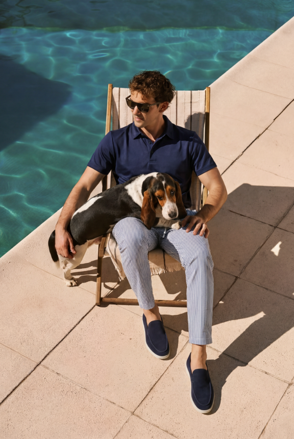 Seersucker Trousers Navy Blue