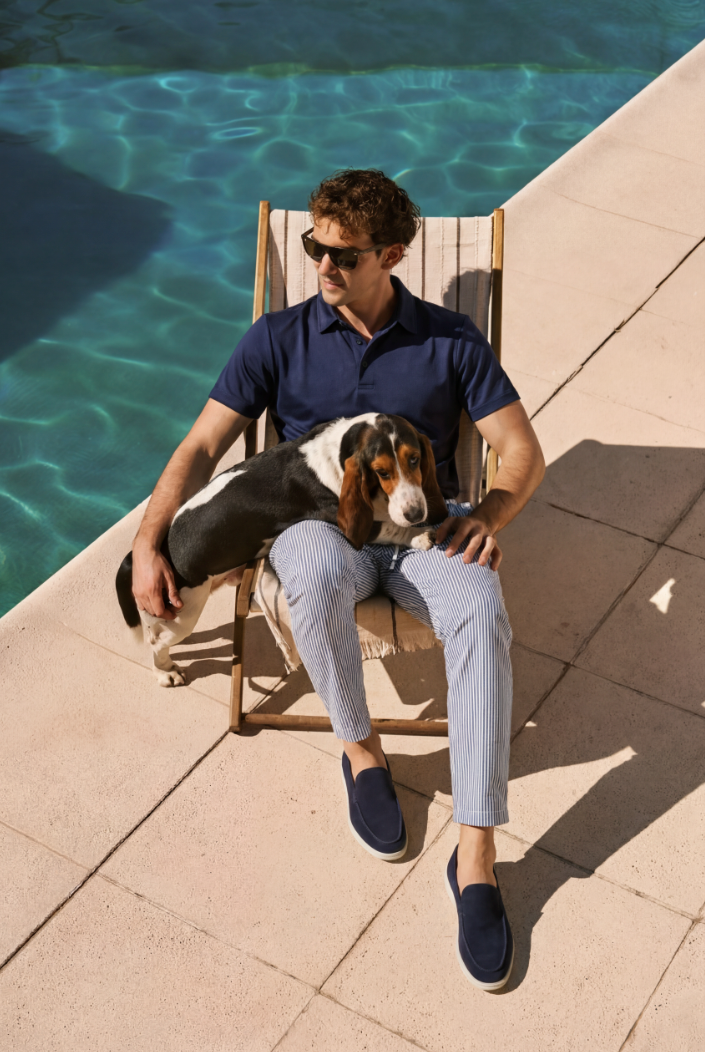 Seersucker Trousers Navy Blue