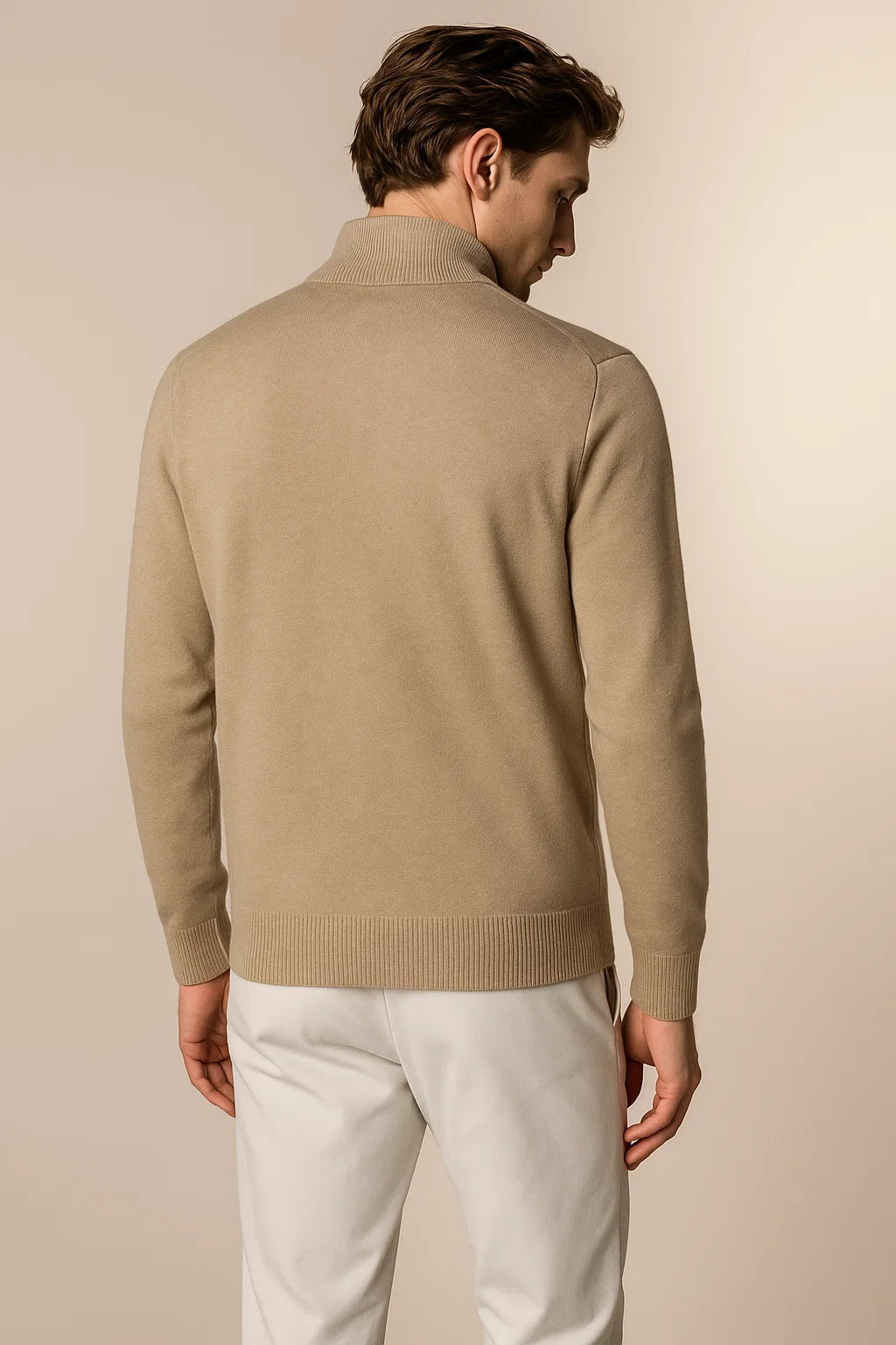 Sereno Merino Wool Zip Cardigan Beige 3