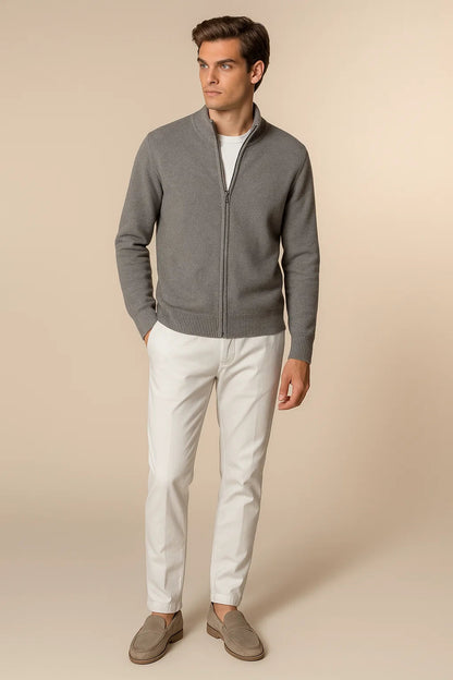 Sereno Merino Wool Zip Cardigan Grey 1
