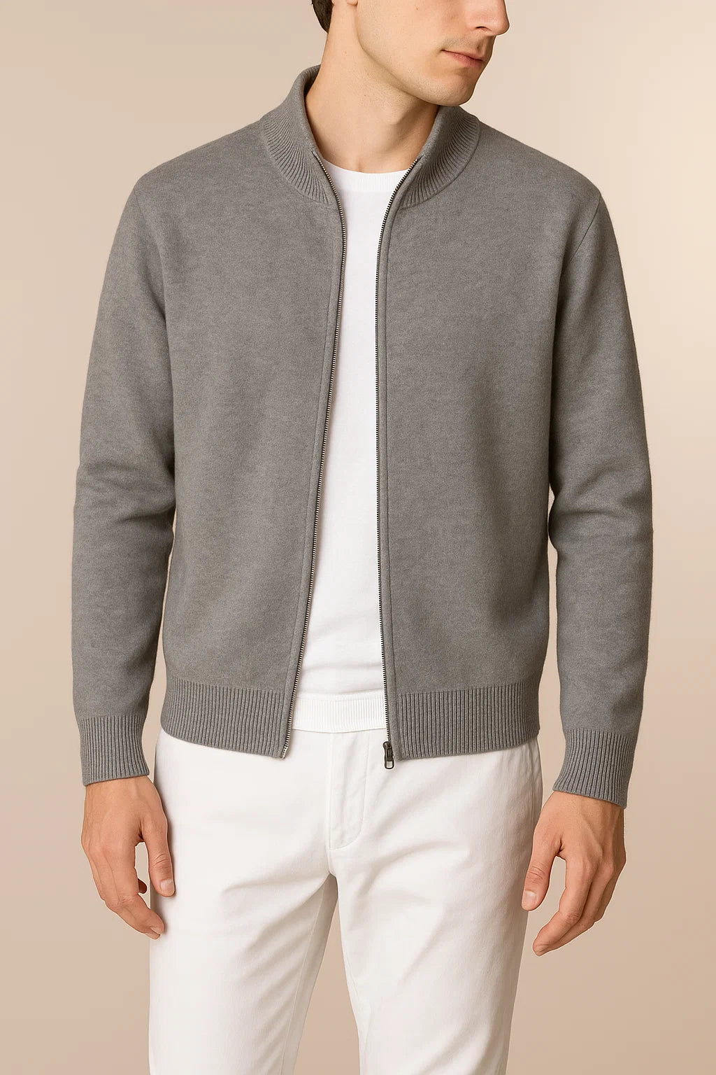 Sereno Merino Wool Zip Cardigan Grey 2
