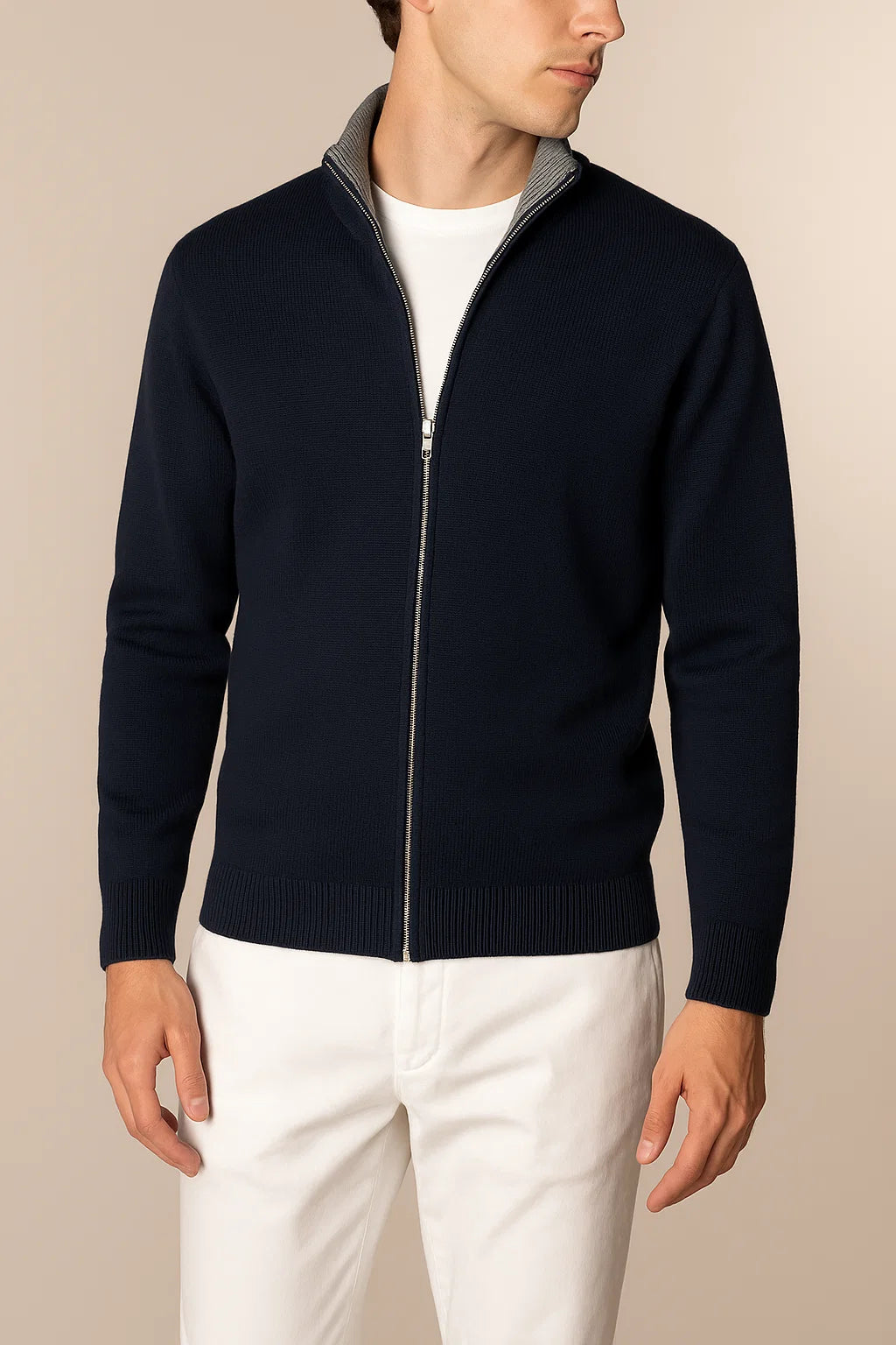 Sereno Merino Wool Zip Cardigan Navy 3