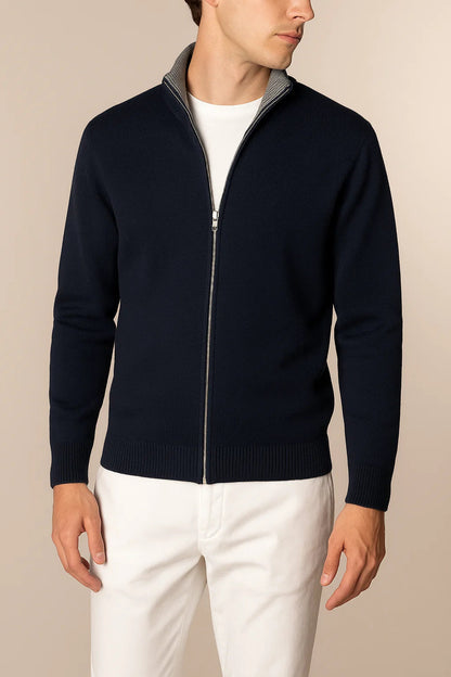 Sereno Merino Wool Zip Cardigan Navy 3