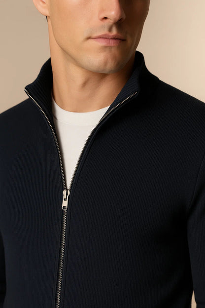 Sereno Merino Wool Zip Cardigan Navy 4