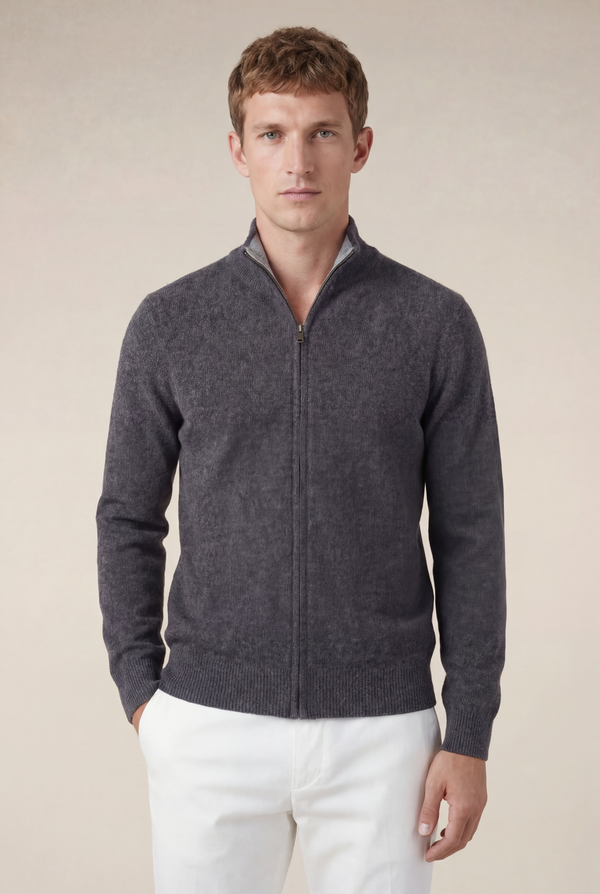 Sorrento Cashmere Full-Zip Knit Black