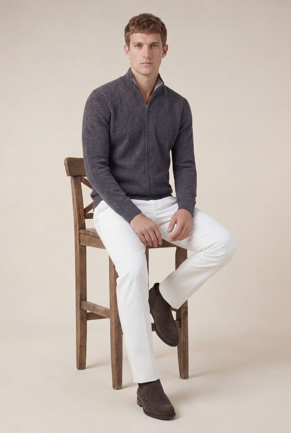 Sorrento Cashmere Full-Zip Knit Black