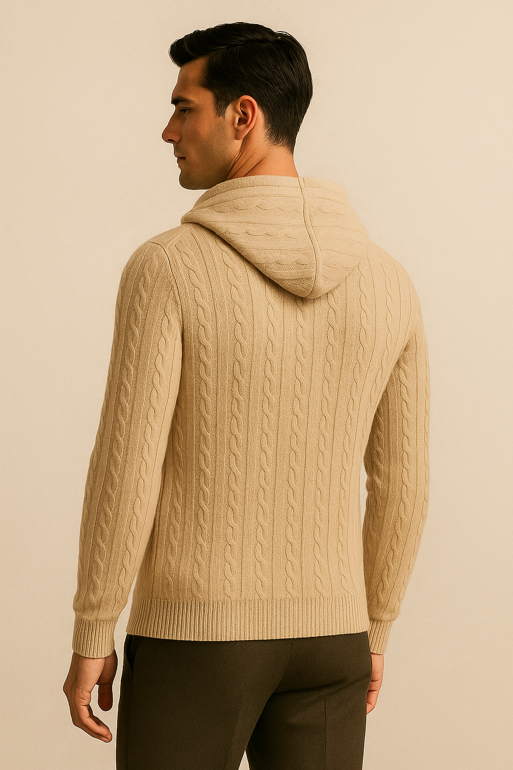 Talieri Hooded Cable Knit Beige 2