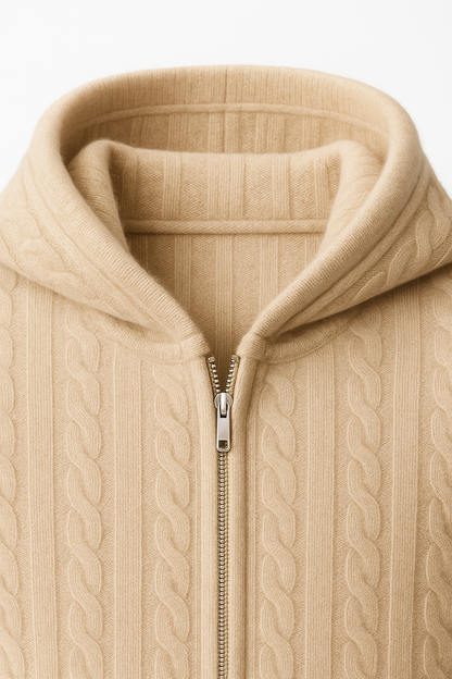 Talieri Hooded Cable Knit Beige 3