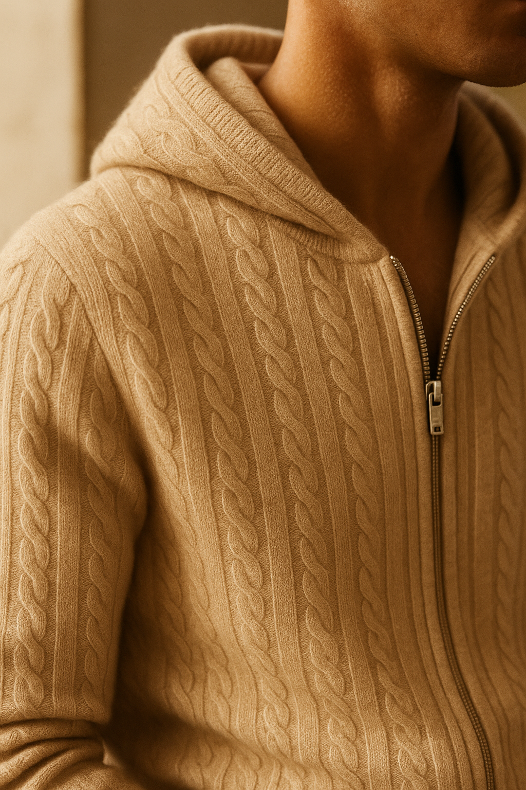 Talieri Hooded Cable Knit Beige 4