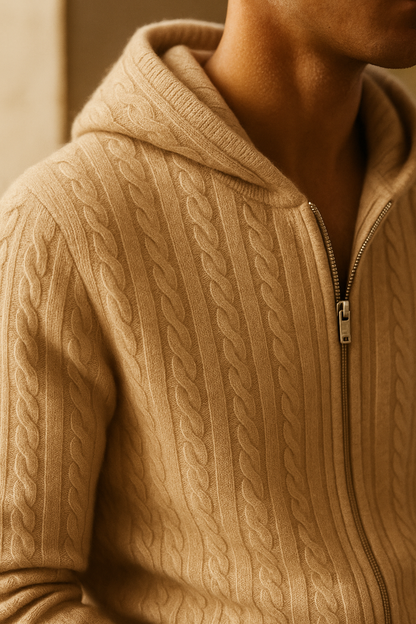 Talieri Hooded Cable Knit Beige 4