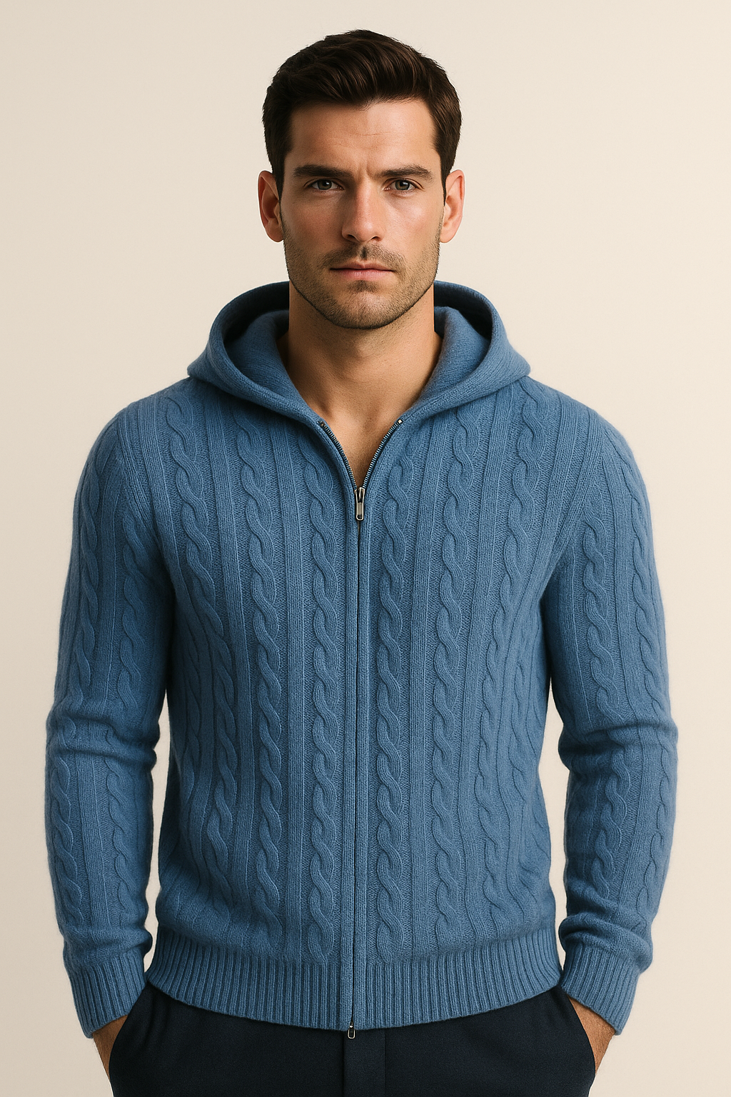 Talieri Hooded Cable Knit Blue 1