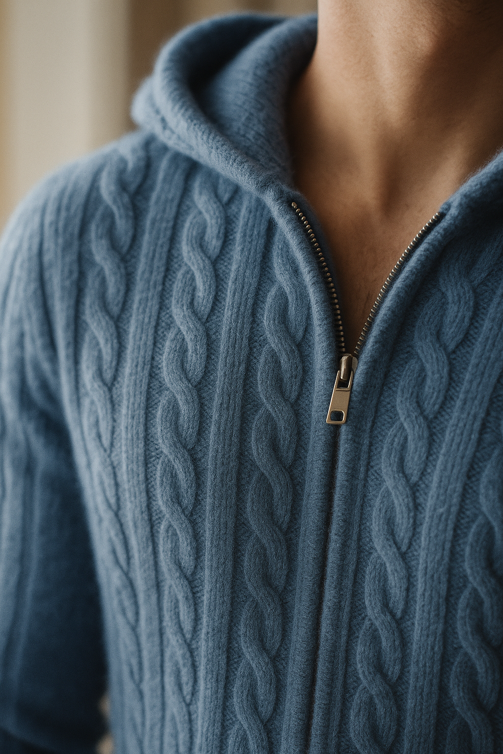 Talieri Hooded Cable Knit Blue 4