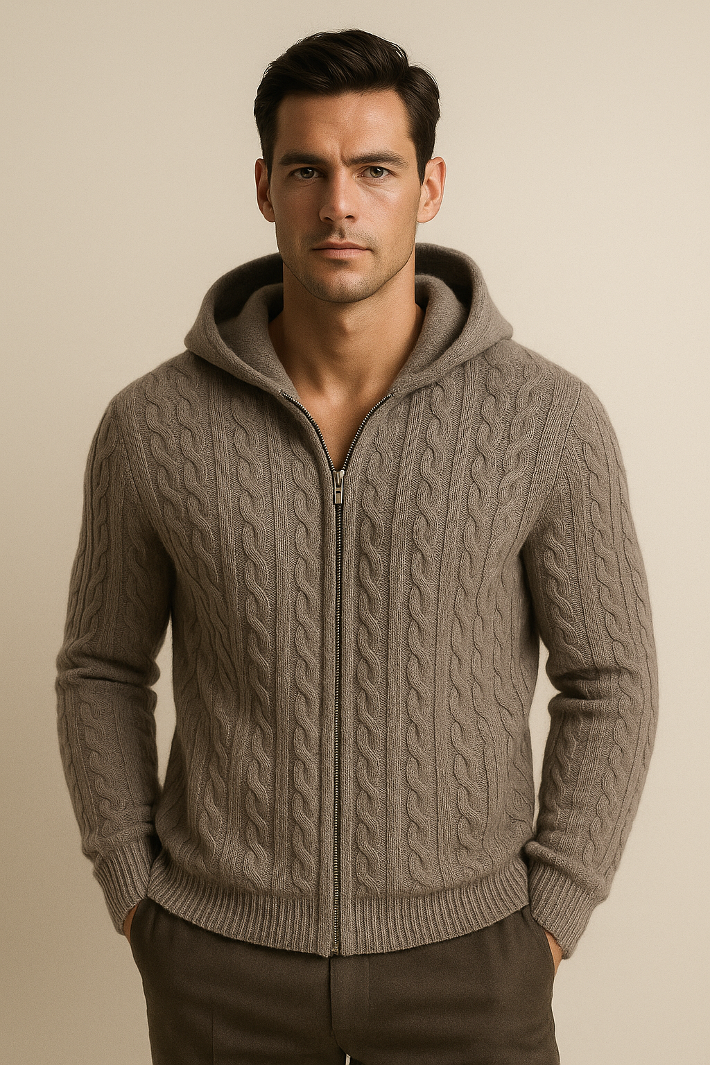 Talieri Hooded Cable Knit Grey 1