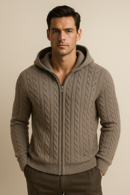 Talieri Hooded Cable Knit Grey 1