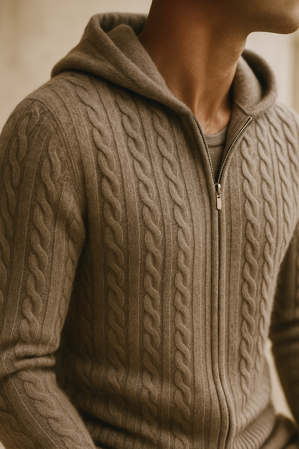 Talieri Hooded Cable Knit Grey 4