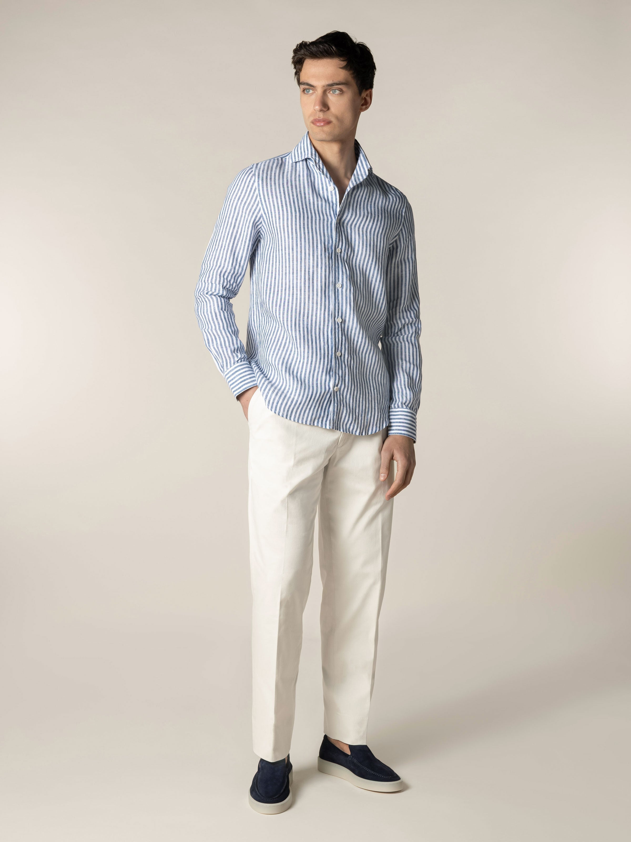 Linen Seaside Shirt Stripe Navy