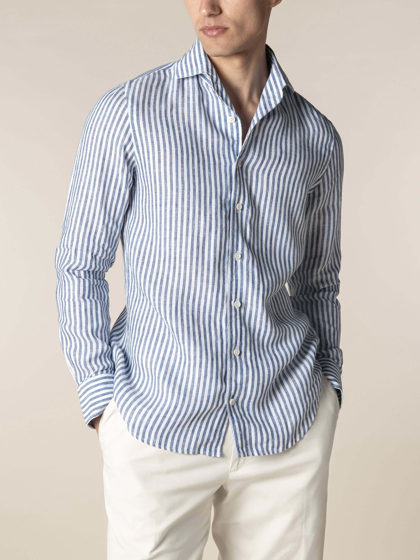 Linen Seaside Shirt Stripe  Navy