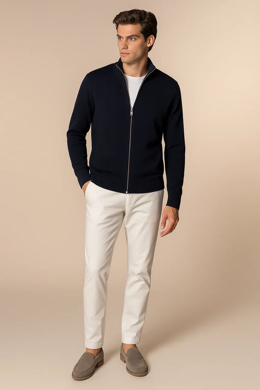 Sereno Merino Wool Zip Cardigan Navy