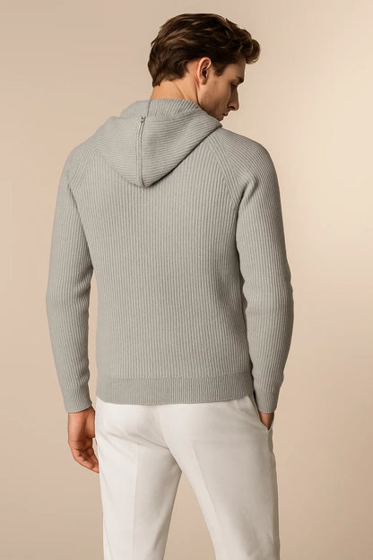 Novaire Hooded Merine Wool Cardigan Grey