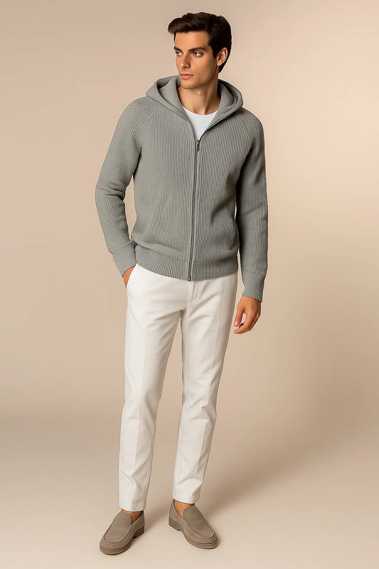 Novaire Hooded Merine Wool Cardigan Grey