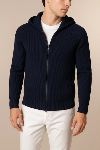 Novaire Hooded Merine Wool Cardigan Navy