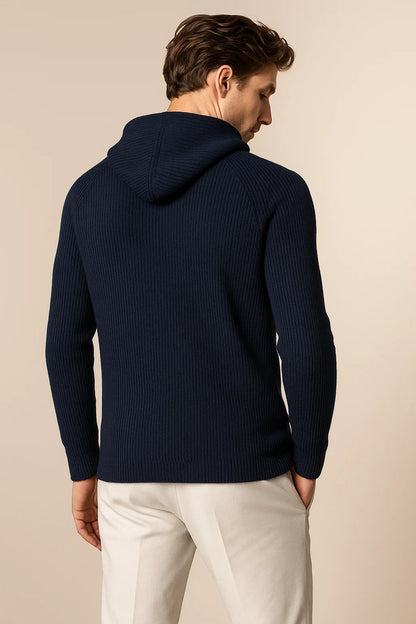 Novaire Hooded Merine Wool Cardigan Navy