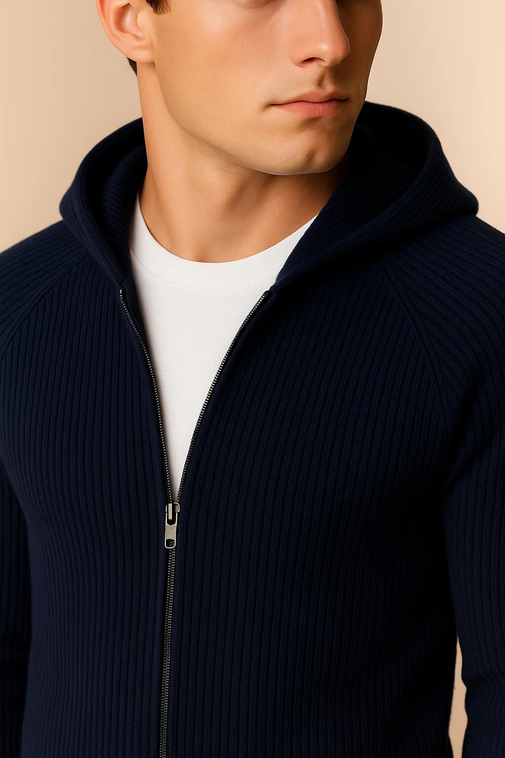 Novaire Hooded Merine Wool Cardigan Navy
